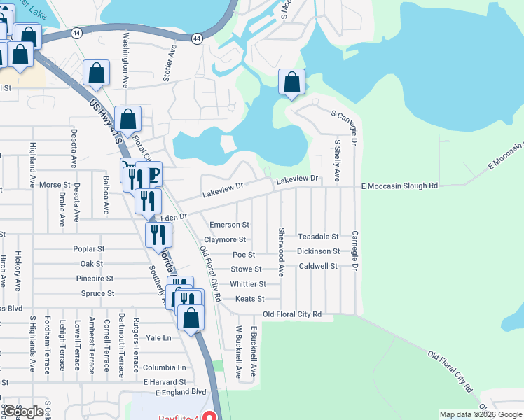 map of restaurants, bars, coffee shops, grocery stores, and more near 720 Longfellow Terrace in Inverness