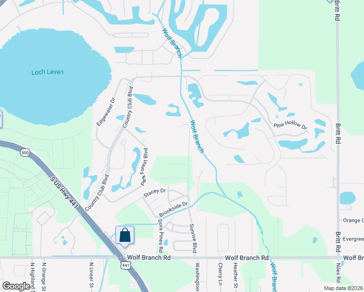 map of restaurants, bars, coffee shops, grocery stores, and more near Sunrise Boulevard in Mount Dora