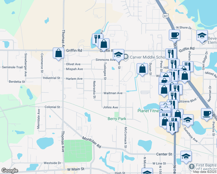 map of restaurants, bars, coffee shops, grocery stores, and more near 2111 Mara Court in Leesburg