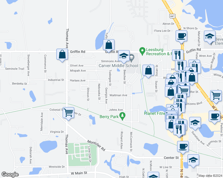 map of restaurants, bars, coffee shops, grocery stores, and more near 2111 Mara Court in Leesburg