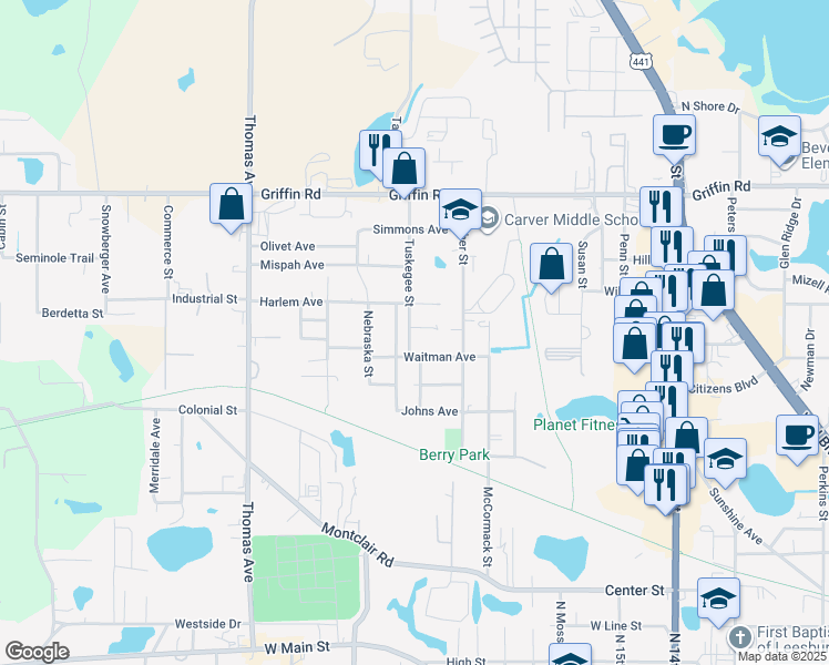 map of restaurants, bars, coffee shops, grocery stores, and more near 2111 Mara Court in Leesburg