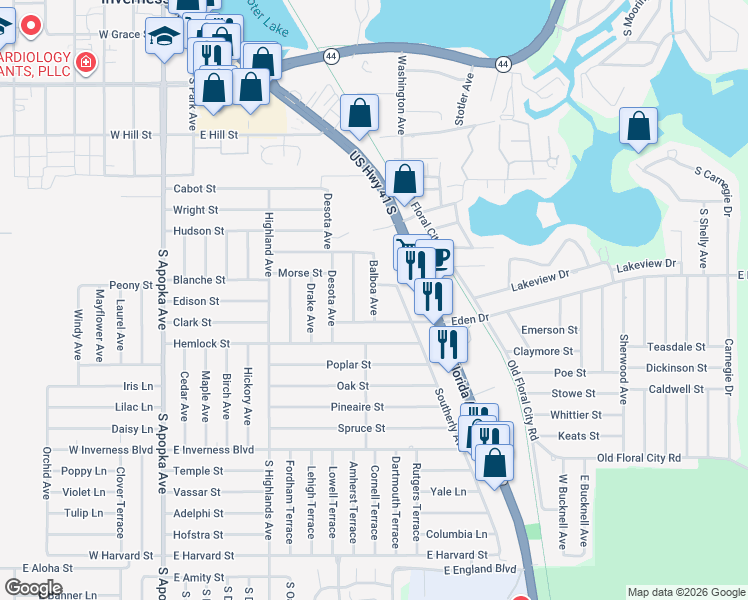 map of restaurants, bars, coffee shops, grocery stores, and more near 711 Balboa Avenue in Inverness