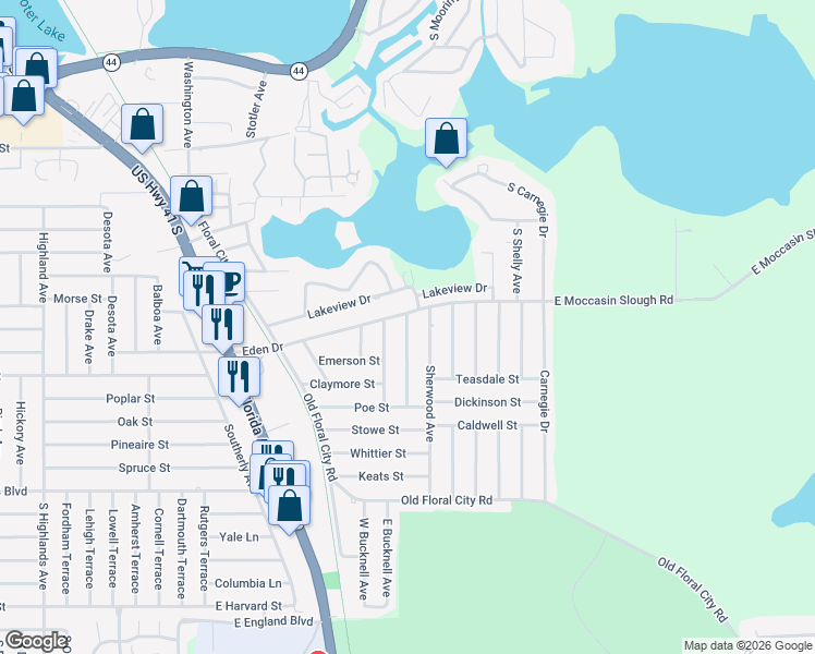 map of restaurants, bars, coffee shops, grocery stores, and more near 720 Longfellow Terrace in Inverness