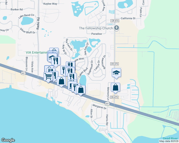 map of restaurants, bars, coffee shops, grocery stores, and more near 8 Buccaneer Drive in Leesburg