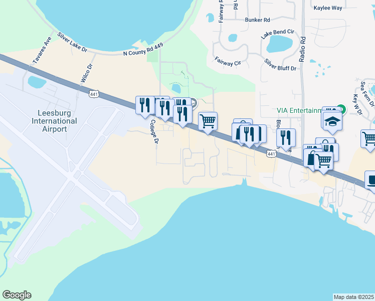 map of restaurants, bars, coffee shops, grocery stores, and more near 32511 Lovell Avenue in Leesburg
