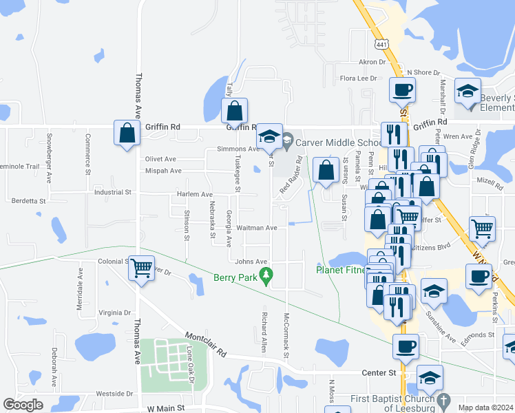 map of restaurants, bars, coffee shops, grocery stores, and more near 2111 Mara Court in Leesburg
