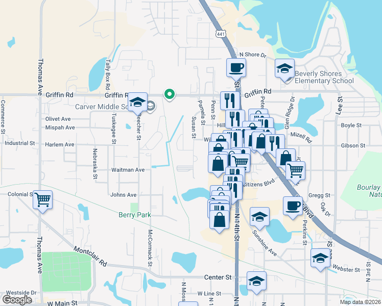 map of restaurants, bars, coffee shops, grocery stores, and more near in Leesburg