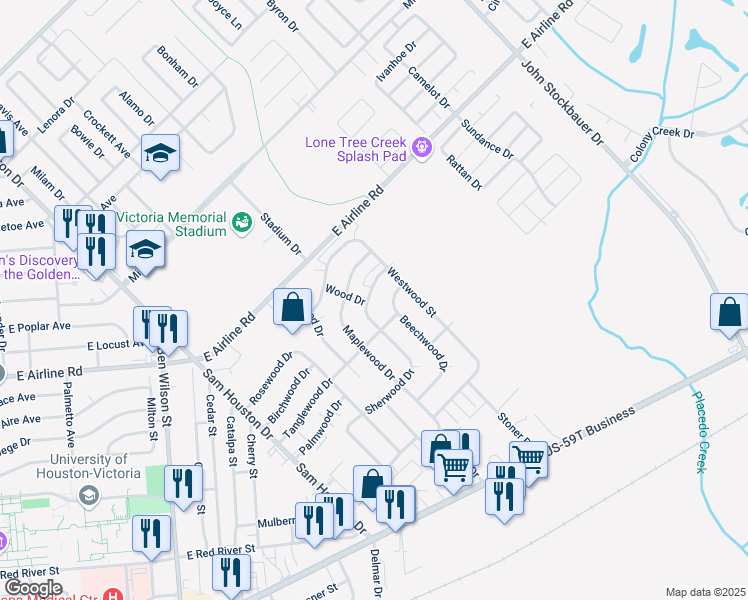 map of restaurants, bars, coffee shops, grocery stores, and more near 602 Sherwood Drive in Victoria