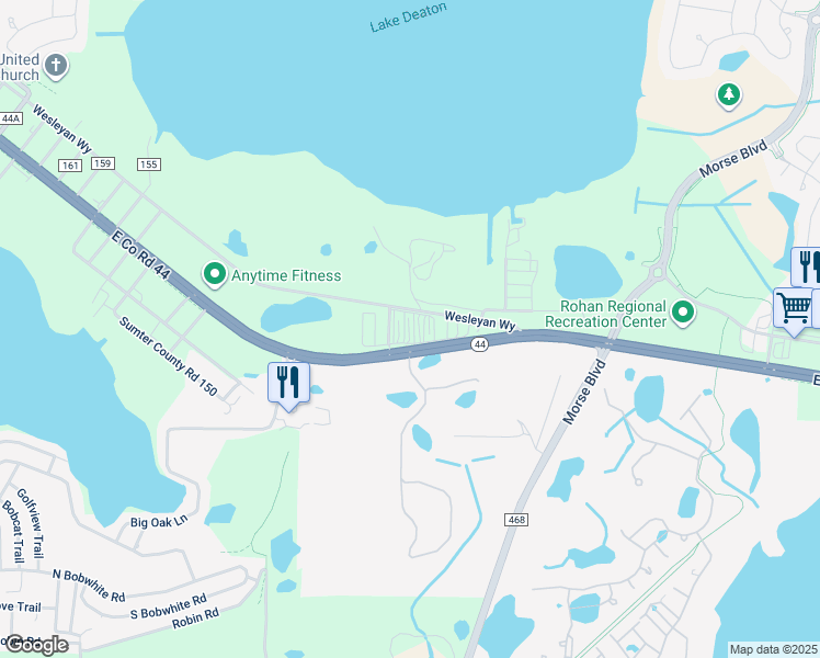 map of restaurants, bars, coffee shops, grocery stores, and more near 7250 Florida 44 in Wildwood