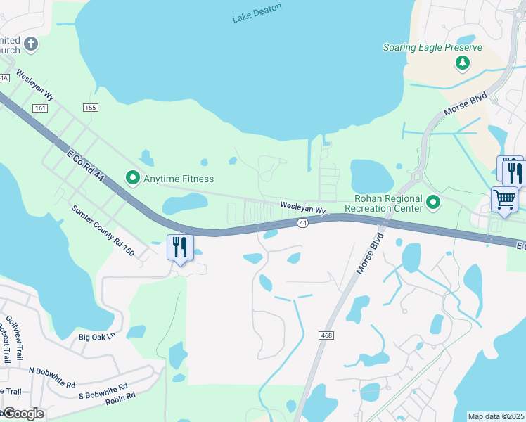 map of restaurants, bars, coffee shops, grocery stores, and more near 7250 Florida 44 in Wildwood