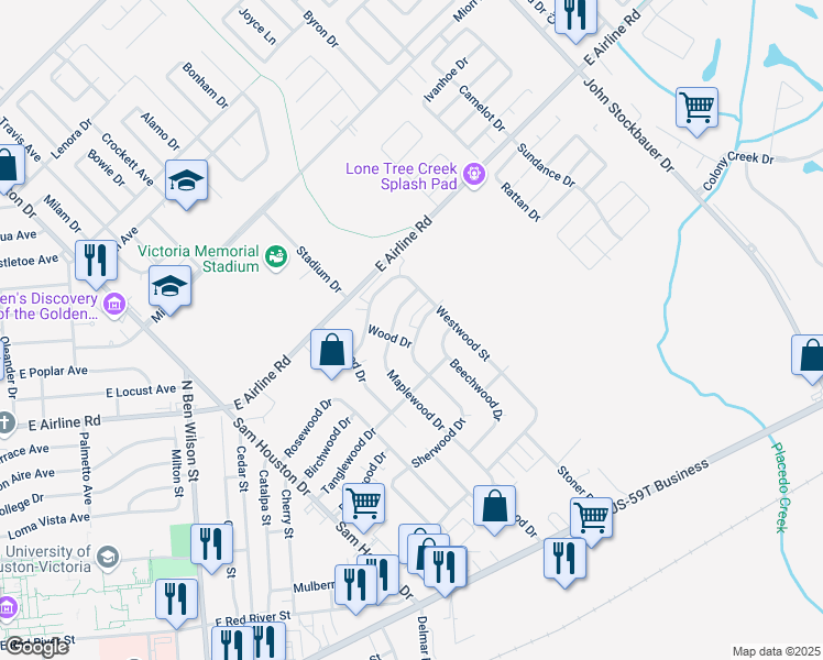 map of restaurants, bars, coffee shops, grocery stores, and more near 603 Sherwood Drive in Victoria