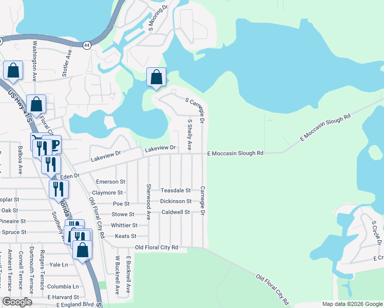 map of restaurants, bars, coffee shops, grocery stores, and more near 701 Shelly Terrace in Inverness