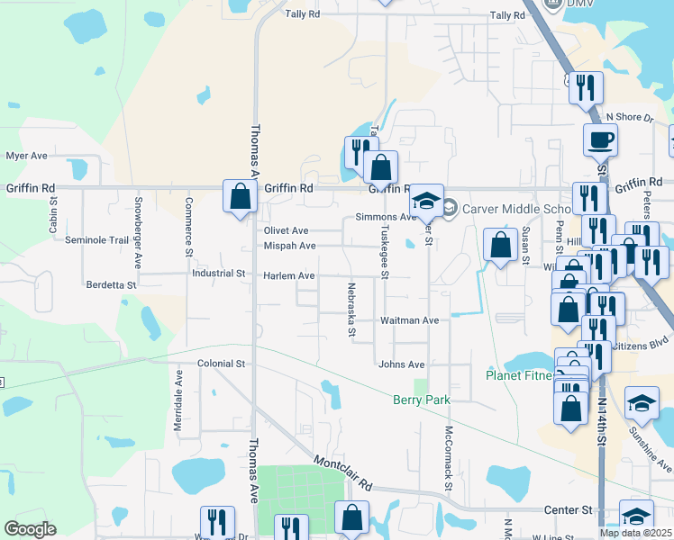 map of restaurants, bars, coffee shops, grocery stores, and more near 2302 Harlem Avenue in Leesburg