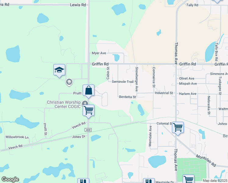 map of restaurants, bars, coffee shops, grocery stores, and more near 2809 Seminole Trail in Leesburg