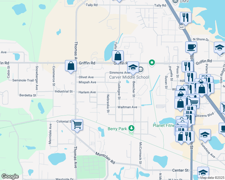 map of restaurants, bars, coffee shops, grocery stores, and more near 2206 Harlem Avenue in Leesburg