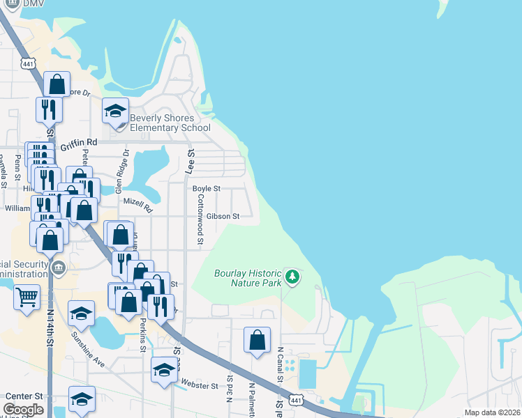 map of restaurants, bars, coffee shops, grocery stores, and more near 1106 North Palmetto Street in Leesburg