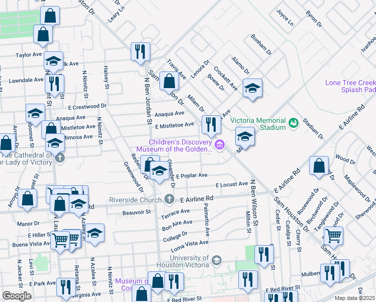 map of restaurants, bars, coffee shops, grocery stores, and more near 2307 East Rosebud Avenue in Victoria