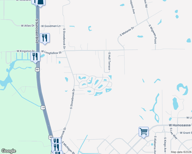 map of restaurants, bars, coffee shops, grocery stores, and more near 8113 West Coconut Palm Drive in Homosassa Springs