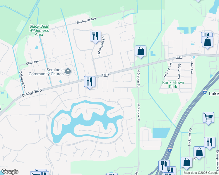 map of restaurants, bars, coffee shops, grocery stores, and more near 1157 Amanda Kay Circle in Sanford