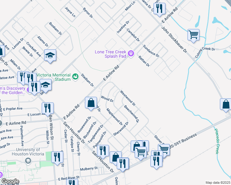map of restaurants, bars, coffee shops, grocery stores, and more near 611 Sherwood Drive in Victoria