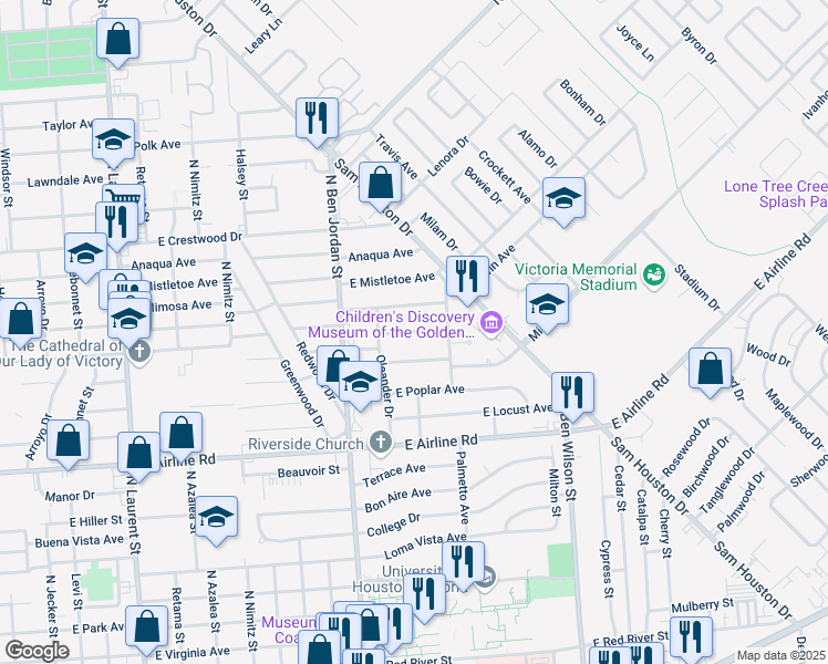 map of restaurants, bars, coffee shops, grocery stores, and more near 2307 East Rosebud Avenue in Victoria