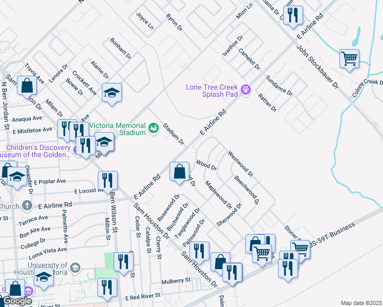 map of restaurants, bars, coffee shops, grocery stores, and more near 205 Westwood Street in Victoria