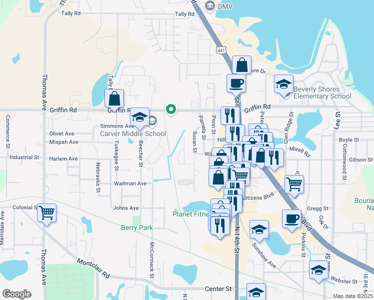 map of restaurants, bars, coffee shops, grocery stores, and more near 1102 Birchwood Court in Leesburg