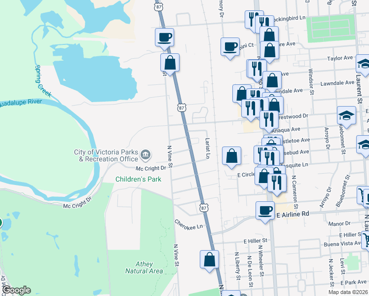 map of restaurants, bars, coffee shops, grocery stores, and more near 304 Wisteria Avenue in Victoria