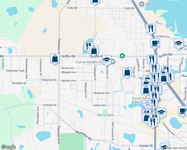 map of restaurants, bars, coffee shops, grocery stores, and more near 2206 Harlem Avenue in Leesburg