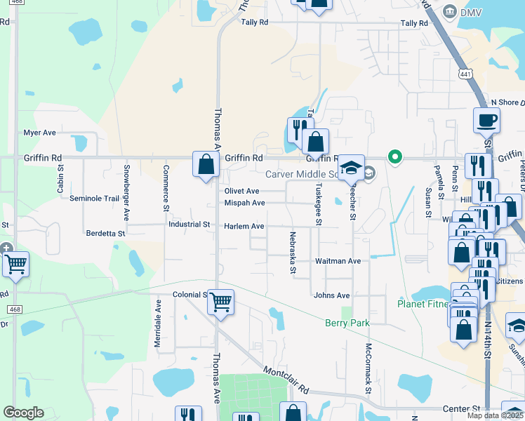 map of restaurants, bars, coffee shops, grocery stores, and more near 1111 Stinson Street in Leesburg
