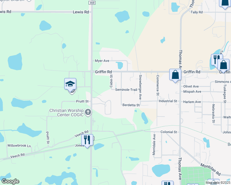 map of restaurants, bars, coffee shops, grocery stores, and more near 2809 Seminole Trail in Leesburg