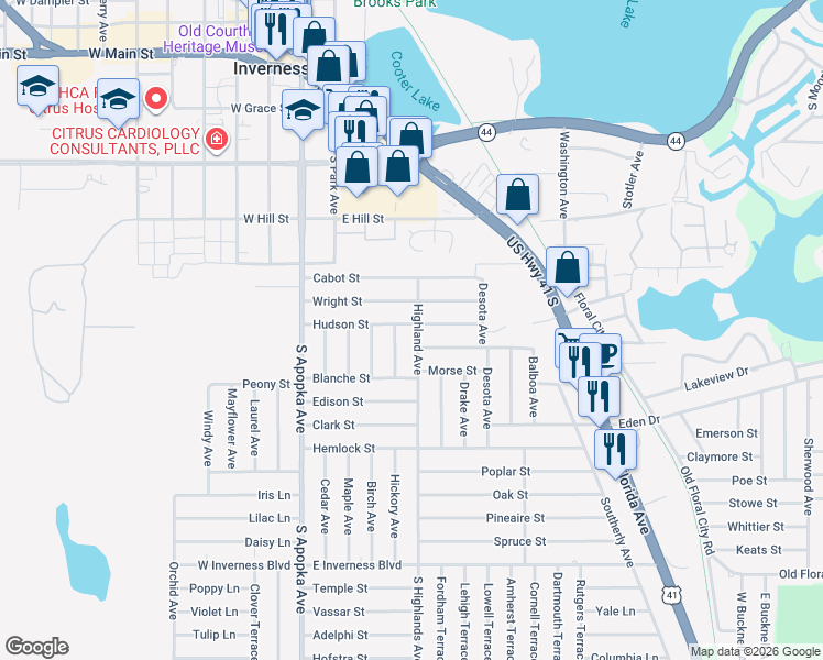 map of restaurants, bars, coffee shops, grocery stores, and more near 404 Hudson Street in Inverness