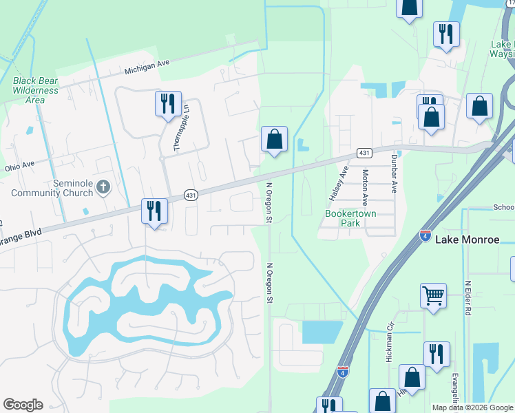 map of restaurants, bars, coffee shops, grocery stores, and more near 1240 Cathcart Circle in Sanford