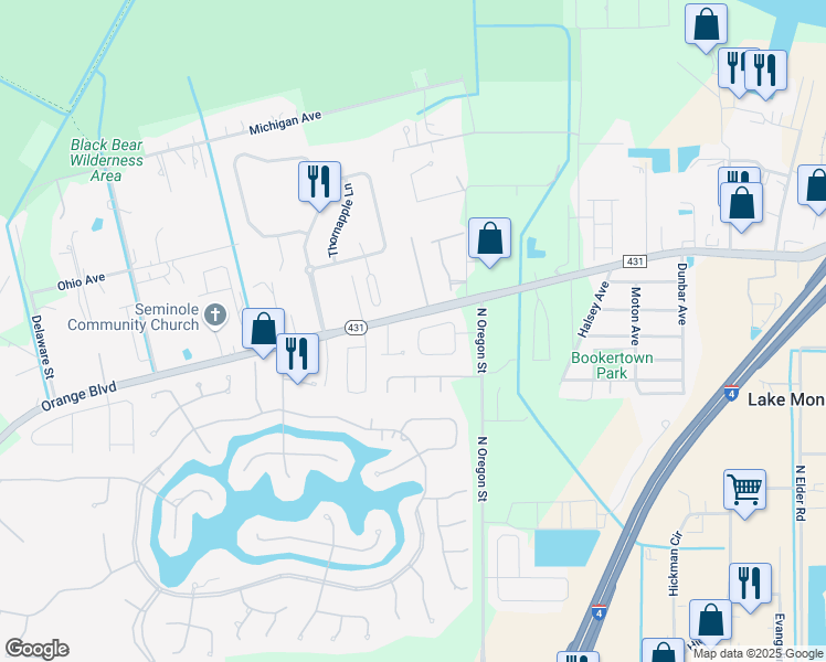 map of restaurants, bars, coffee shops, grocery stores, and more near 1193 Cathcart Circle in Sanford