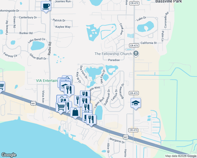 map of restaurants, bars, coffee shops, grocery stores, and more near 177 Buccaneer Drive in Leesburg