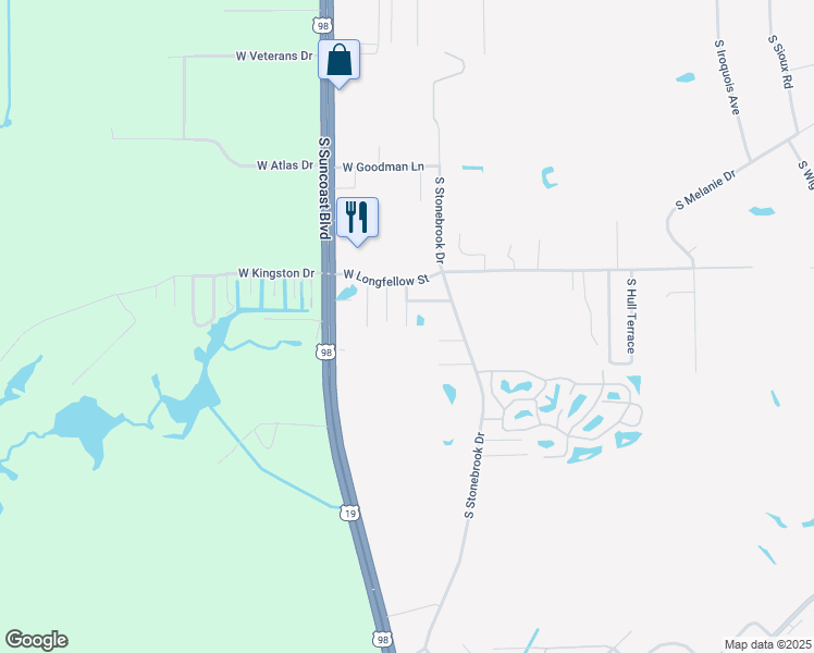map of restaurants, bars, coffee shops, grocery stores, and more near 2380 South Whitier Point in Homosassa