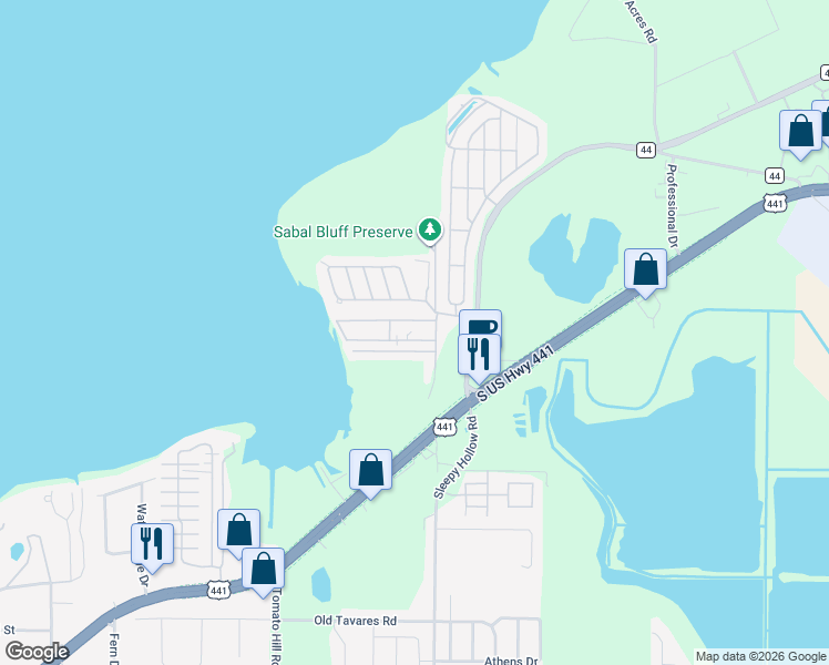 map of restaurants, bars, coffee shops, grocery stores, and more near 3337 East Dean Street in Leesburg