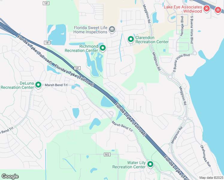 map of restaurants, bars, coffee shops, grocery stores, and more near 4754 Northeast 49th Boulevard in Wildwood