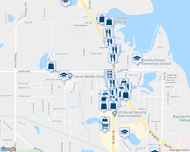 map of restaurants, bars, coffee shops, grocery stores, and more near 1218 Pamela Street in Leesburg