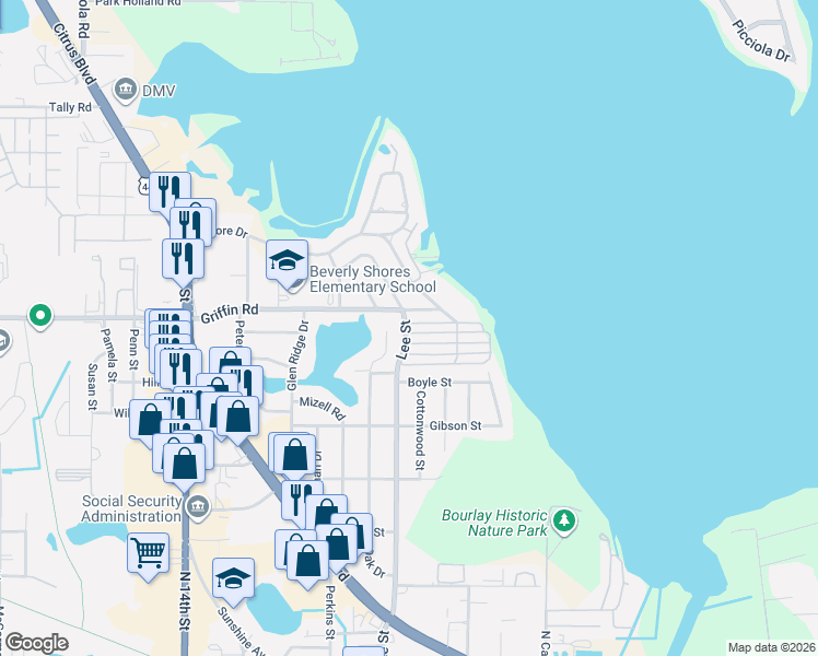 map of restaurants, bars, coffee shops, grocery stores, and more near 1227 Lee Street in Leesburg