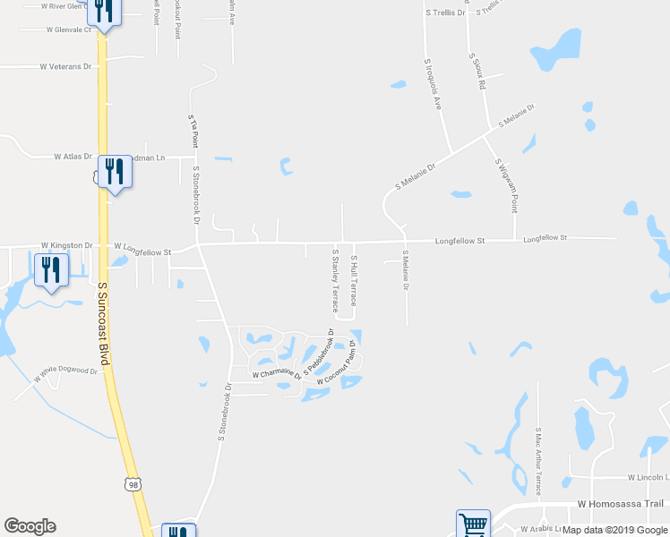 map of restaurants, bars, coffee shops, grocery stores, and more near 2326 South Stanley Terrace in Homosassa
