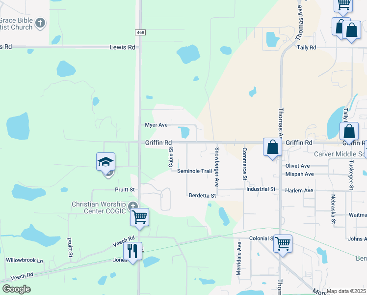 map of restaurants, bars, coffee shops, grocery stores, and more near 2729 Griffin Road in Leesburg