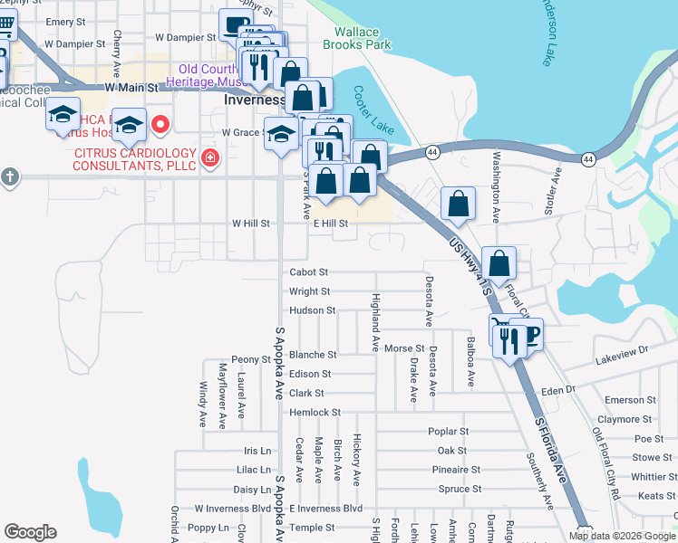 map of restaurants, bars, coffee shops, grocery stores, and more near 304 Cabot Street in Inverness