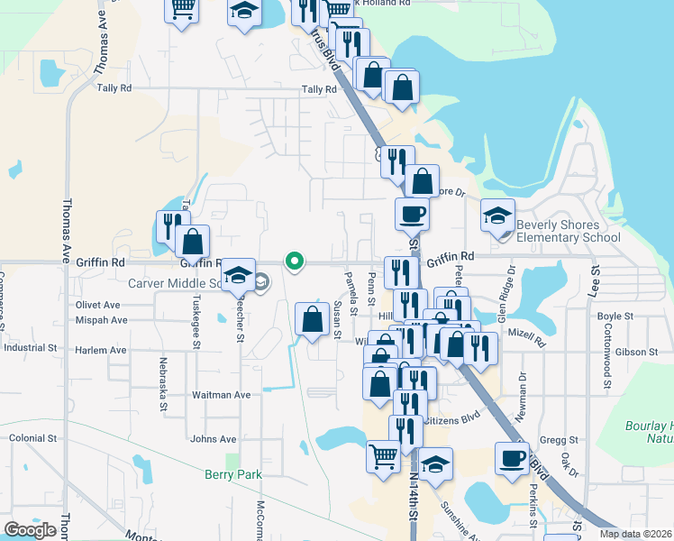 map of restaurants, bars, coffee shops, grocery stores, and more near 1223 Pamela Street in Leesburg
