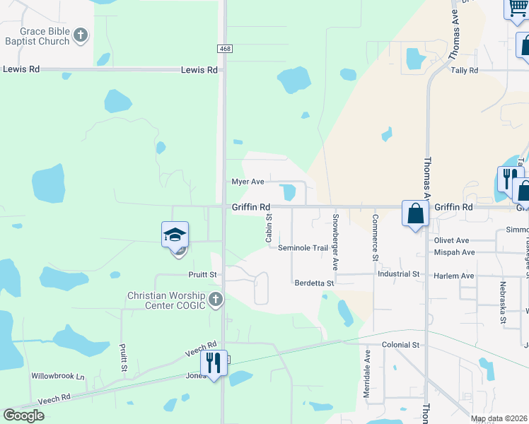 map of restaurants, bars, coffee shops, grocery stores, and more near 2901 Griffin Road in Leesburg