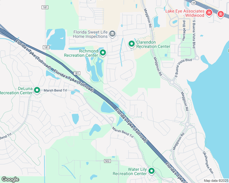 map of restaurants, bars, coffee shops, grocery stores, and more near 4754 Northeast 49th Boulevard in Wildwood