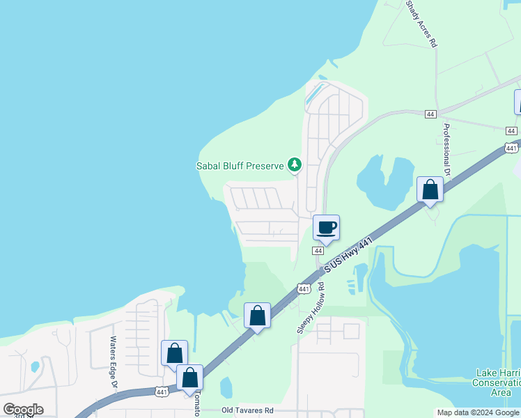 map of restaurants, bars, coffee shops, grocery stores, and more near 2580 Lakeside Drive in Leesburg