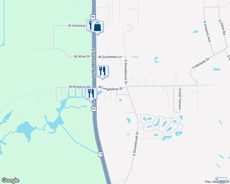 map of restaurants, bars, coffee shops, grocery stores, and more near 2300 South Whitier Point in Homosassa