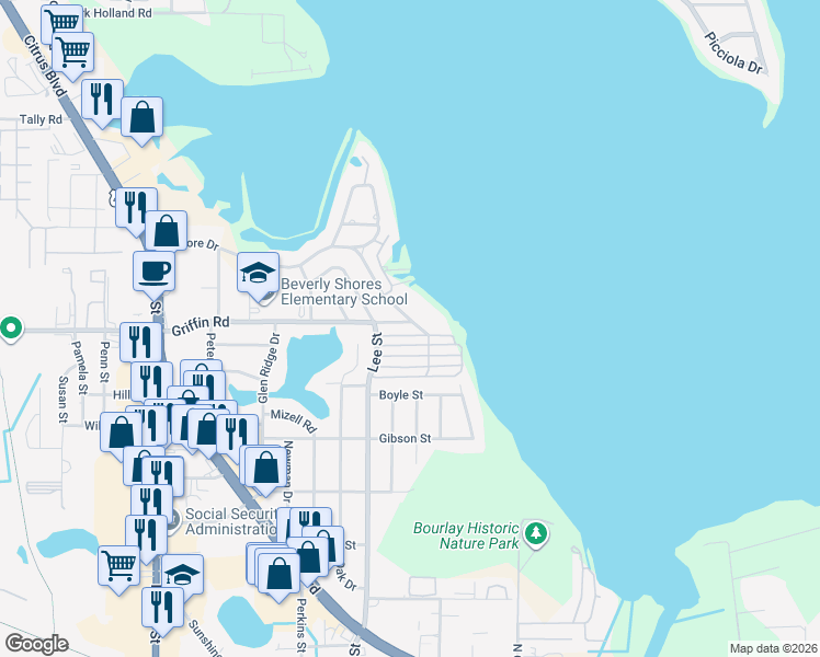map of restaurants, bars, coffee shops, grocery stores, and more near 801 Griffin Road in Leesburg