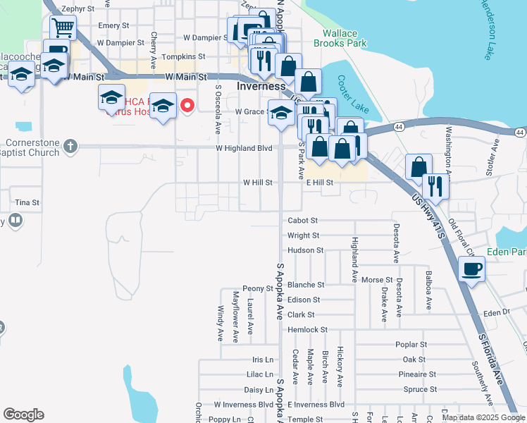 map of restaurants, bars, coffee shops, grocery stores, and more near 343 West Relief Street in Inverness